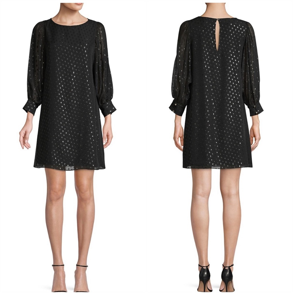 Lilly Pulitzer Maisel Silk Metallic Dot Black Long Sleeve Dress